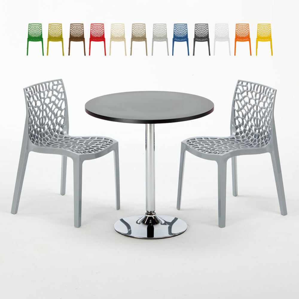 Mesa Redonda de Café Preta 70x70 cm com 2 Cadeiras