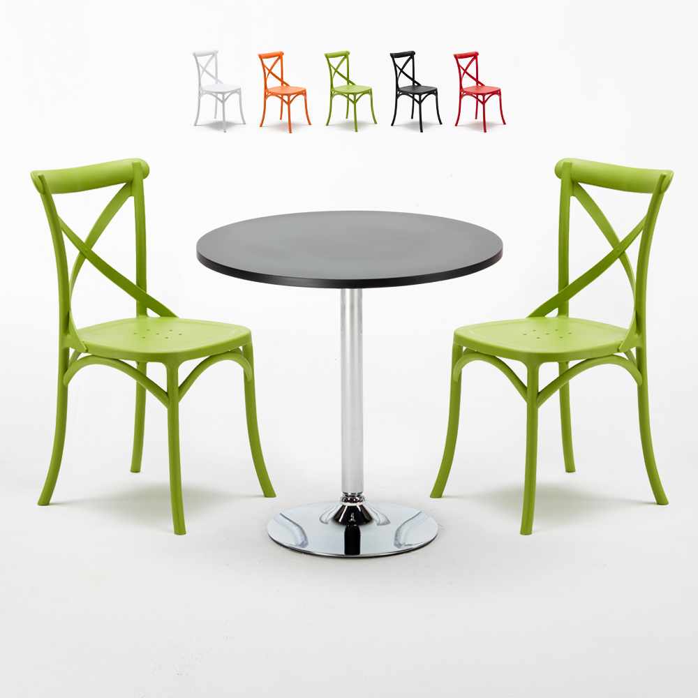 Mesa Redonda de Café Preta 70x70cm Com 2 Cadeiras para